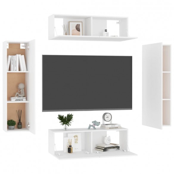 Ensemble de meubles TV 4 pcs Blanc Aggloméré