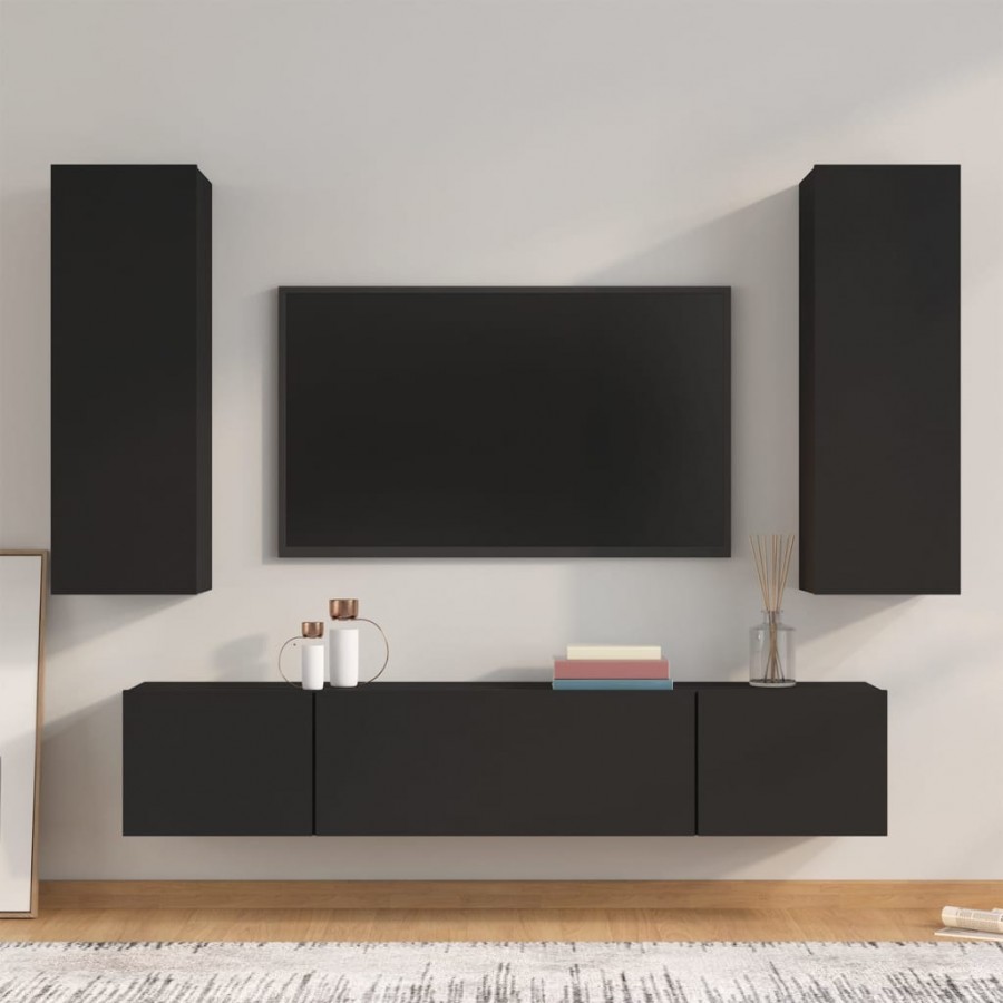 Ensemble de meubles TV 4 pcs Noir Bois d'ingénierie