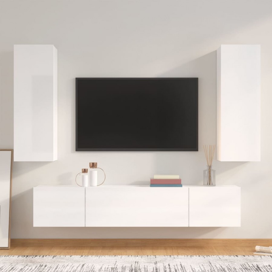 Ensemble de meubles TV 4 pcs Blanc brillant Bois d'ingénierie