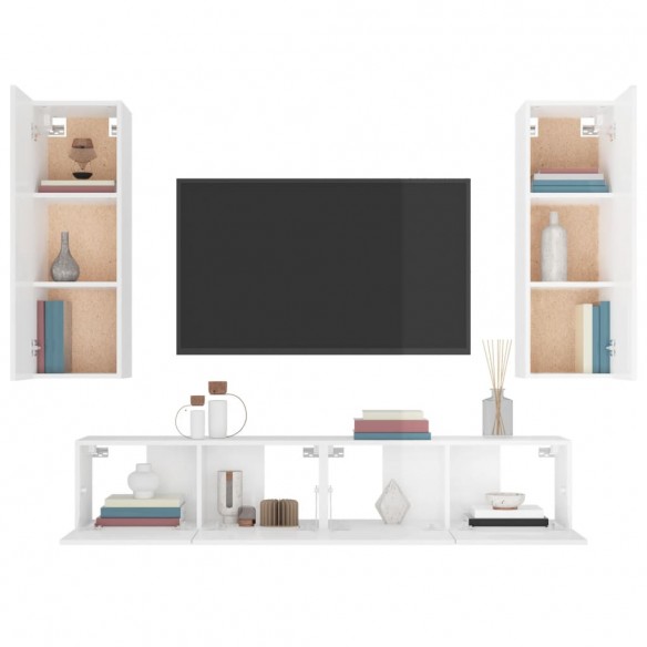 Ensemble de meubles TV 4 pcs Blanc brillant Bois d'ingénierie