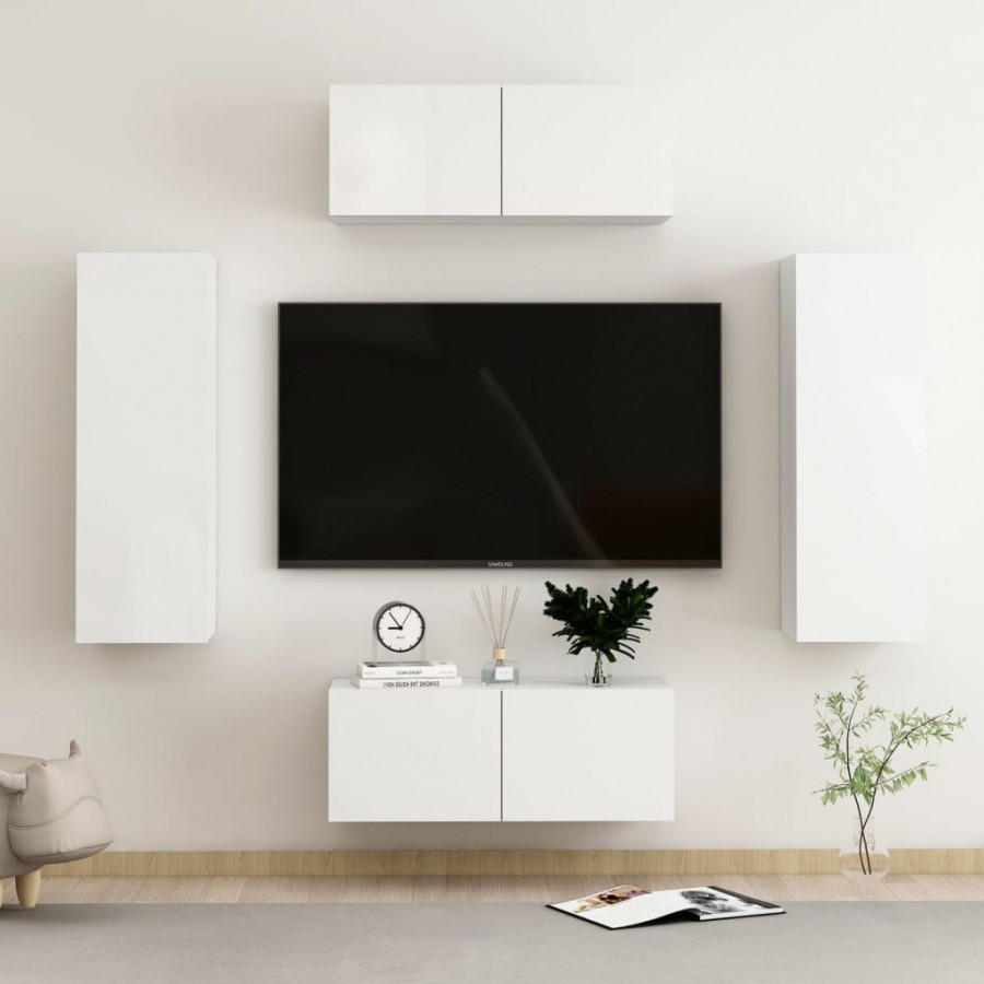 Ensemble de meubles TV 4 pcs Blanc brillant Aggloméré