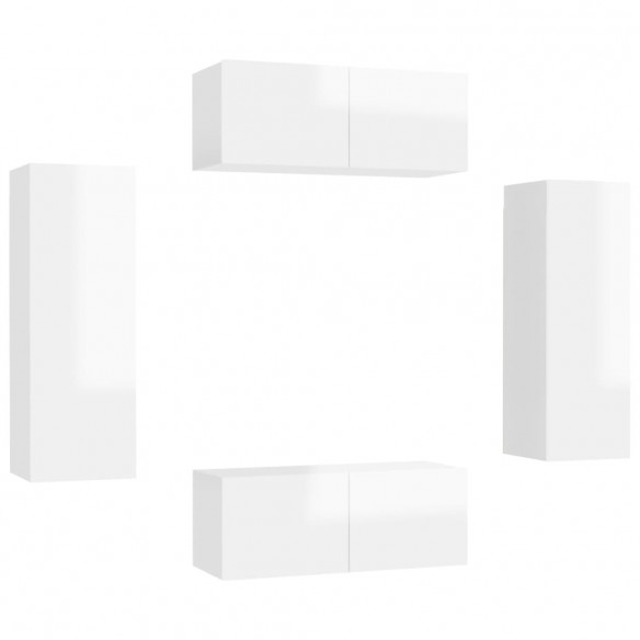 Ensemble de meubles TV 4 pcs Blanc brillant Aggloméré