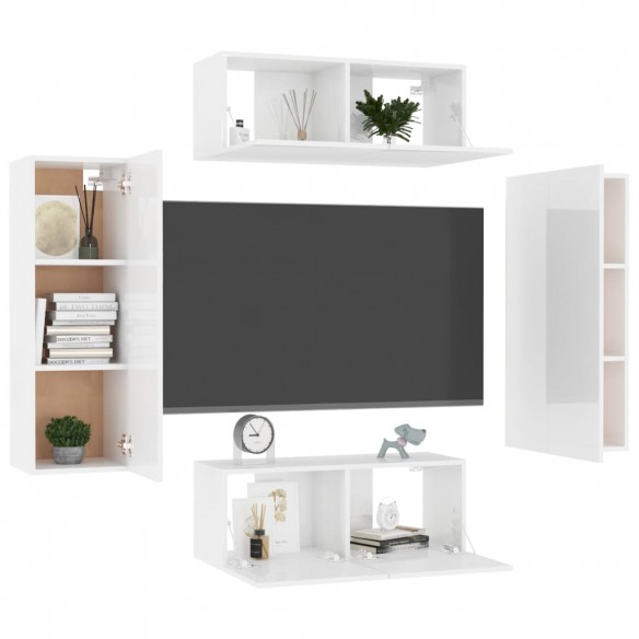 Ensemble de meubles TV 4 pcs Blanc brillant Aggloméré