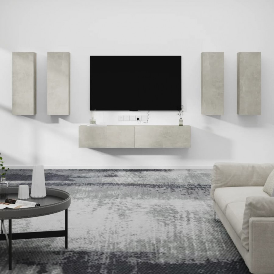 Ensemble de meubles TV 6 pcs Gris béton Bois d'ingénierie