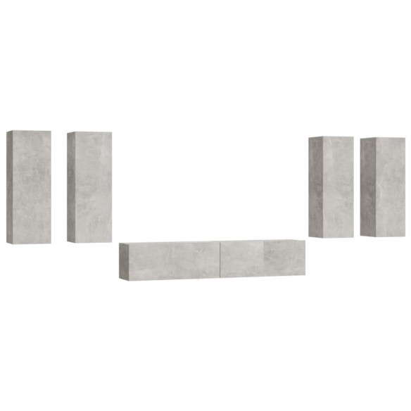 Ensemble de meubles TV 6 pcs Gris béton Bois d'ingénierie