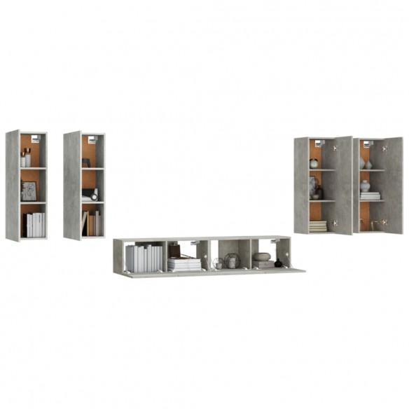 Ensemble de meubles TV 6 pcs Gris béton Bois d'ingénierie