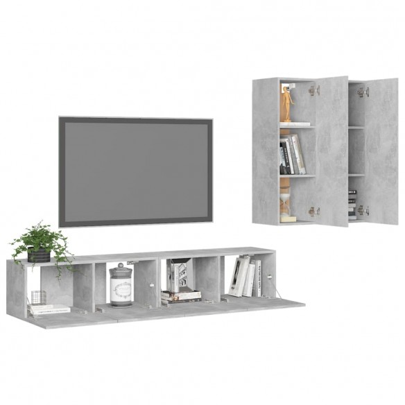 Ensemble de meubles TV 4 pcs Gris béton Aggloméré