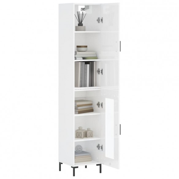 Buffet haut Blanc brillant 34,5x34x180 cm Bois d'ingénierie