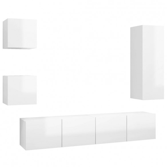 Ensemble de meuble TV 5 pcs Blanc brillant Aggloméré