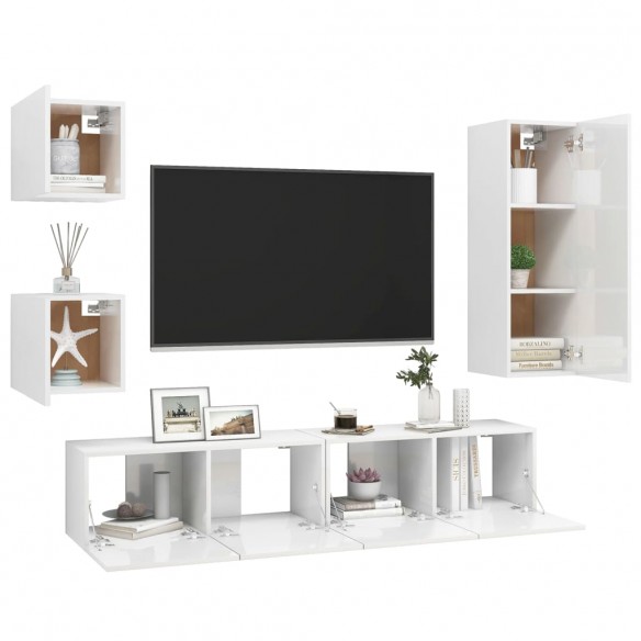 Ensemble de meuble TV 5 pcs Blanc brillant Aggloméré