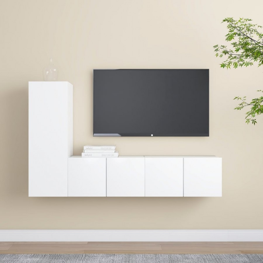 Ensemble de meuble TV 3 pcs Blanc Aggloméré