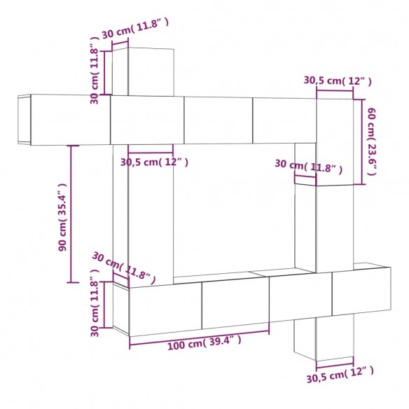 Ensemble de meubles TV 9 pcs Blanc Bois d'ingénierie