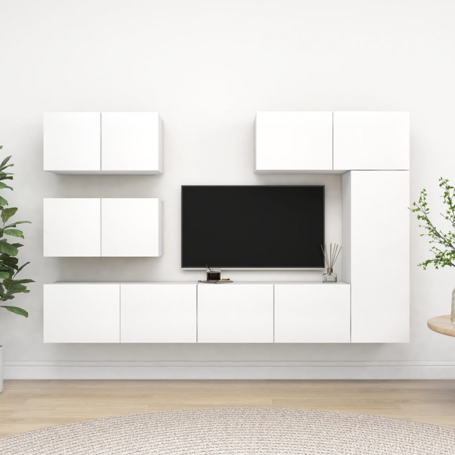 Ensemble de meuble TV 6 pcs Blanc Aggloméré