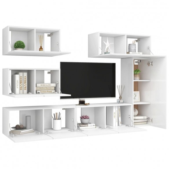 Ensemble de meuble TV 6 pcs Blanc Aggloméré