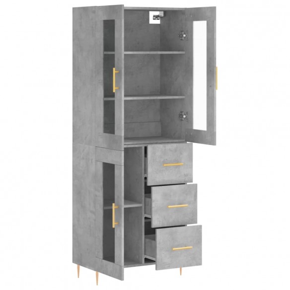 Buffet haut Gris béton 69,5x34x180 cm Bois d'ingénierie