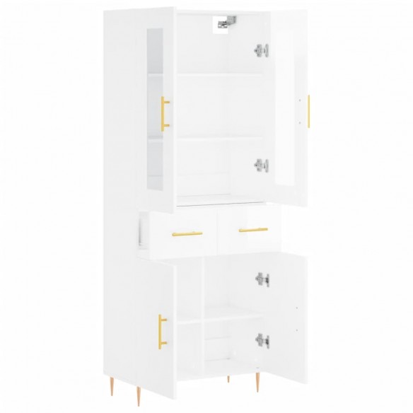 Buffet haut Blanc brillant 69,5x34x180 cm Bois d'ingénierie