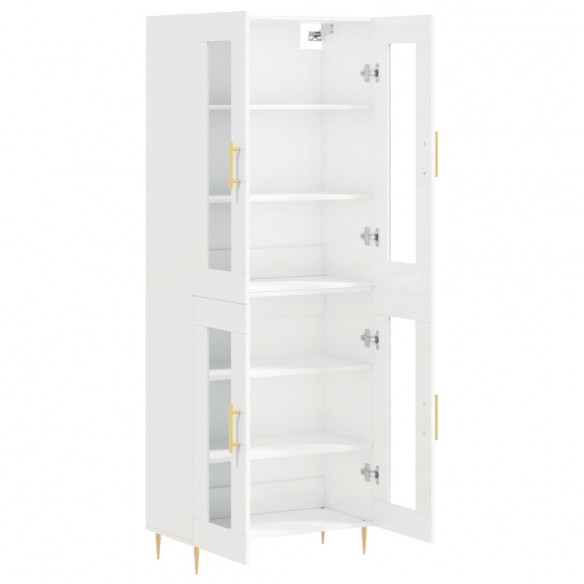 Buffet haut Blanc brillant 69,5x34x180 cm Bois d'ingénierie