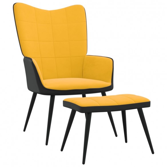 Chaise de détente et repose-pied Jaune moutarde Velours et PVC