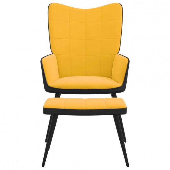 Chaise de détente et repose-pied Jaune moutarde Velours et PVC