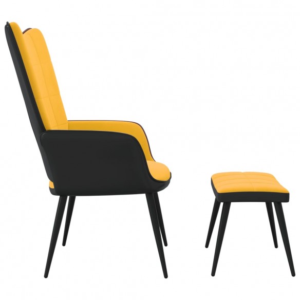 Chaise de détente et repose-pied Jaune moutarde Velours et PVC