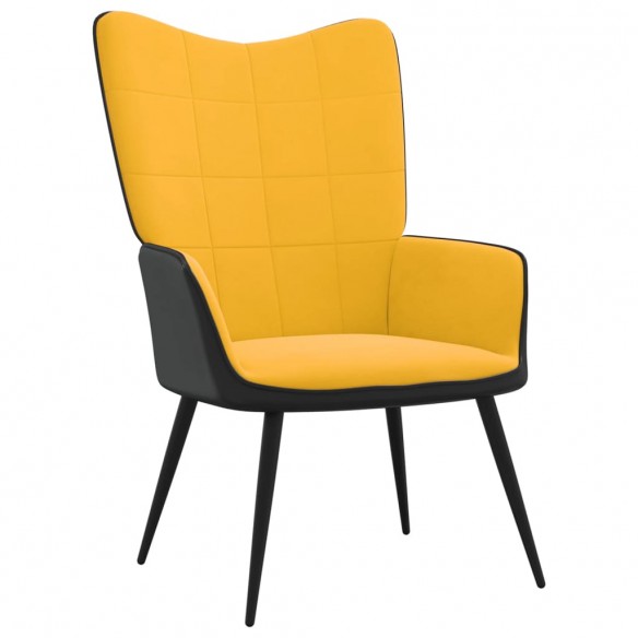 Chaise de détente et repose-pied Jaune moutarde Velours et PVC