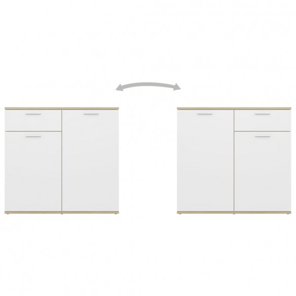 Buffet Blanc et chêne sonoma 80x36x75 cm Aggloméré