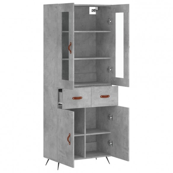 Buffet haut Gris béton 69,5x34x180 cm Bois d'ingénierie