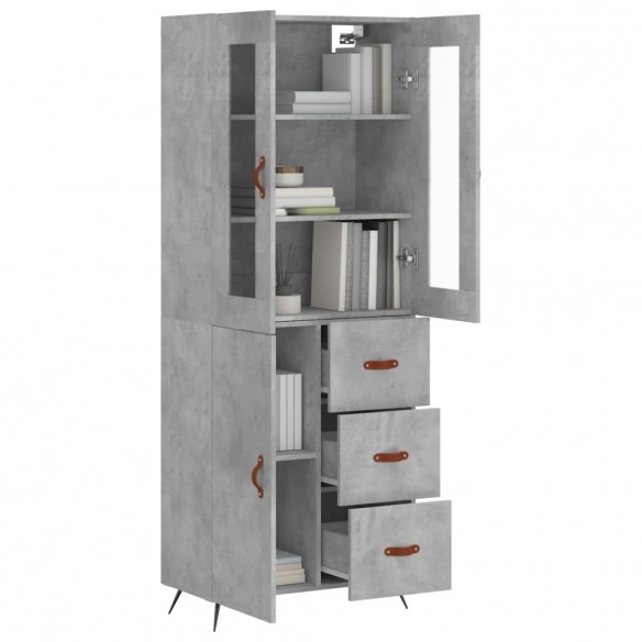 Buffet haut Gris béton 69,5x34x180 cm Bois d'ingénierie