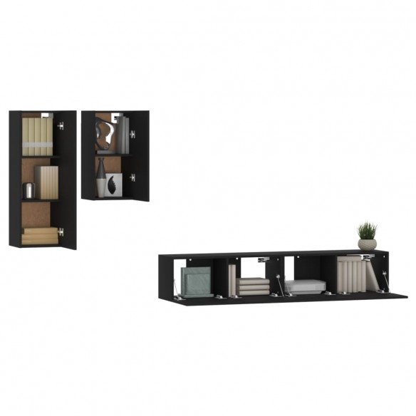 Ensemble de meubles TV 4 pcs Noir Bois d'ingénierie