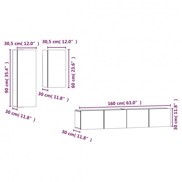 Ensemble de meubles TV 4 pcs Noir Bois d'ingénierie