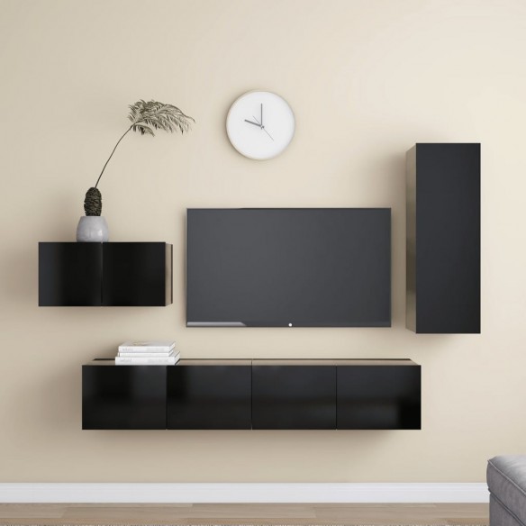 Ensemble de meuble TV 4 pcs Noir Aggloméré