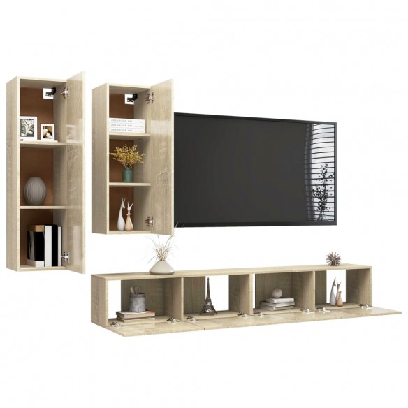 Ensemble de meuble TV 4 pcs Chêne sonoma Aggloméré