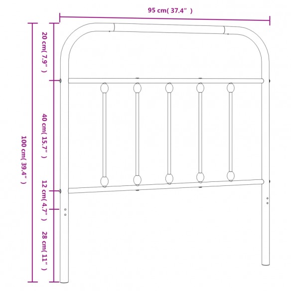 Tête de lit métal noir 90 cm