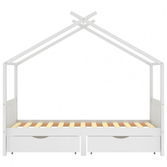 Cadre de lit enfant avec tiroirs blanc pin massif 90x200 cm