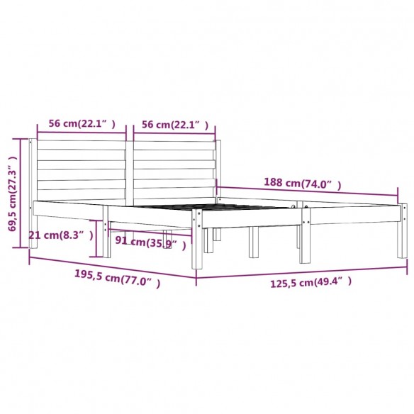 Cadre de lit Bois de pin massif 120x190 cm Blanc petit double