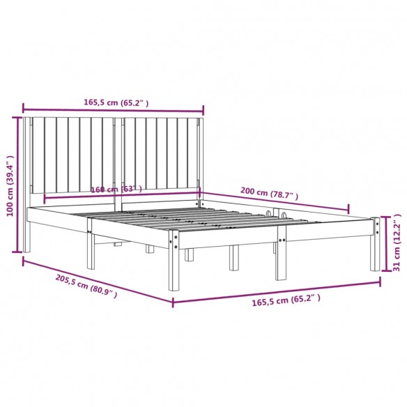 Cadre de lit Blanc Bois de pin massif 160x200 cm