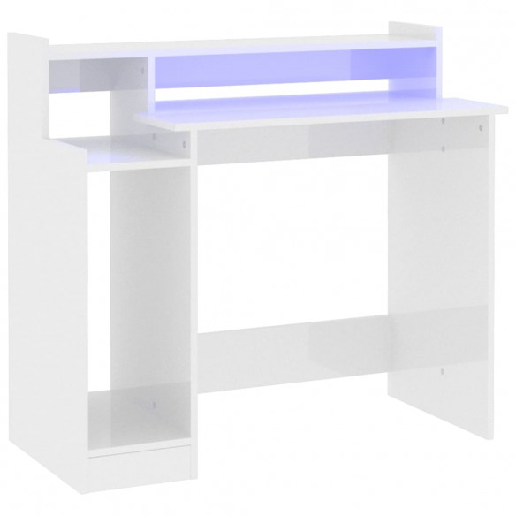 Bureau lumières LED Blanc brillant 97x45x90cm Bois d'ingénierie