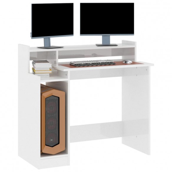 Bureau lumières LED Blanc brillant 97x45x90cm Bois d'ingénierie