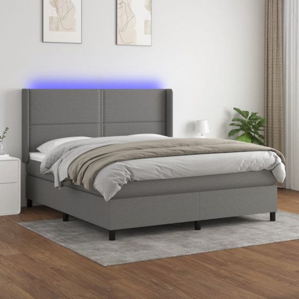 Cadre de lit matelas LED Gris foncé 160x200 cm Tissu