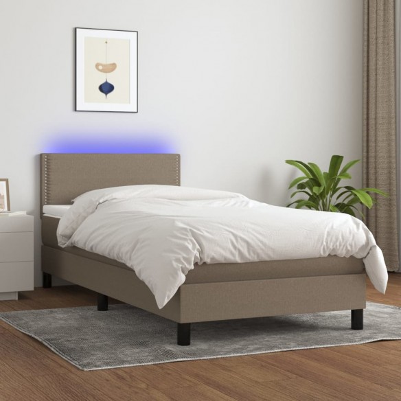 Cadre de lit avec matelas LED Taupe 100x200 cm Tissu