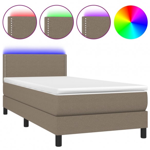 Cadre de lit avec matelas LED Taupe 100x200 cm Tissu