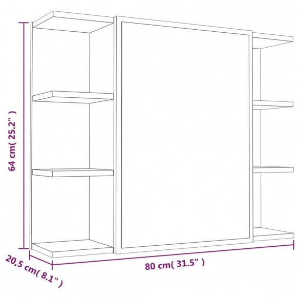 Armoire à miroir de salle de bain Chêne brun 80x20,5x64 cm Bois