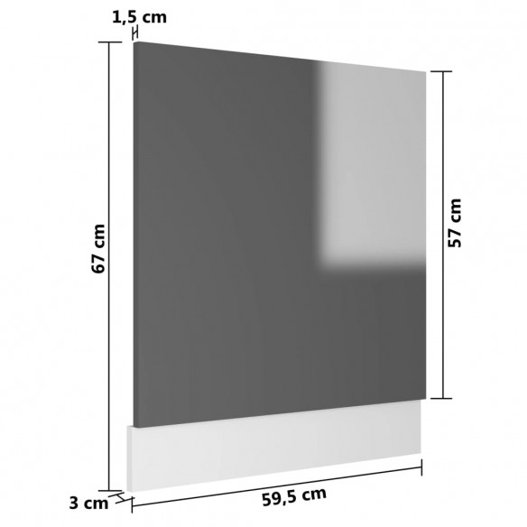 Panneau de lave-vaisselle Gris brillant 59,5x3x67 cm Aggloméré