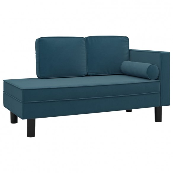 Chaise longue avec coussins et traversin bleu velours