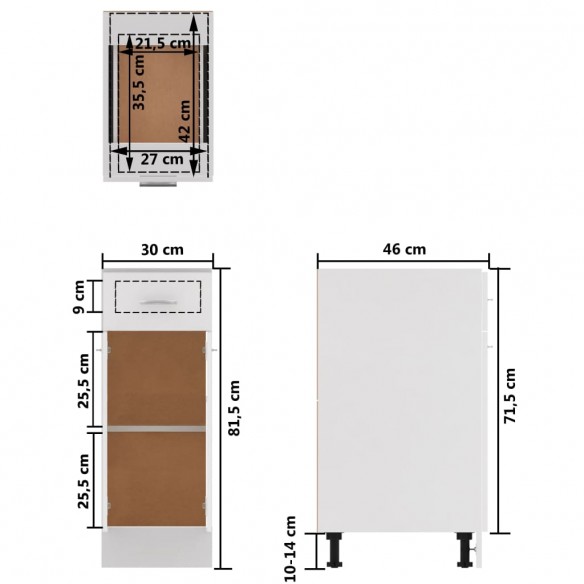 Armoire de plancher à tiroir Blanc 30x46x81,5 cm Aggloméré