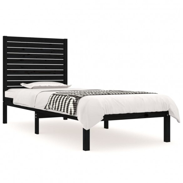 Cadre de lit Noir Bois massif 90x190 cm Simple