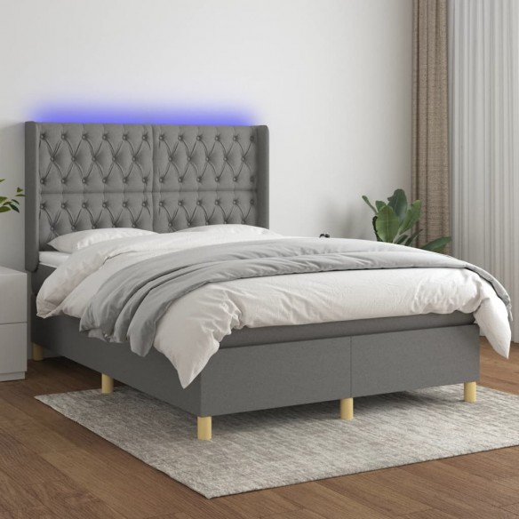 Cadre de lit matelas LED Gris foncé 140x190 cm Tissu