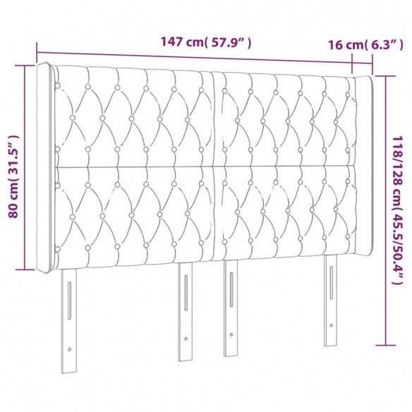 Tête de lit à LED Gris foncé 147x16x118/128 cm Tissu