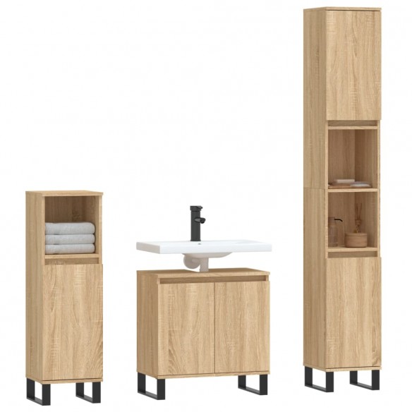 Ensemble d'armoires de salle de bain 3 pcs chêne sonoma