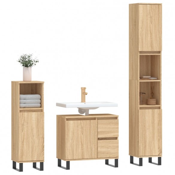 Ensemble de meubles de salle de bain 3 pcs chêne sonoma